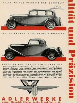 Adler Standard 8 Gropius Limousine Modellprogramm 1934  "Adler baut" Automobilprospekt (7012)